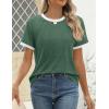 imageZESICA Womens Casual Short Sleeve Pleated Shirts 2025 Summer Dressy Crewneck Color Block TopsGreen