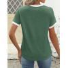 imageZESICA Womens Casual Short Sleeve Pleated Shirts 2025 Summer Dressy Crewneck Color Block TopsGreen