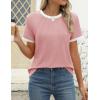 imageZESICA Womens Casual Short Sleeve Pleated Shirts 2025 Summer Dressy Crewneck Color Block TopsPink