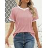 imageZESICA Womens Casual Short Sleeve Pleated Shirts 2025 Summer Dressy Crewneck Color Block TopsPink