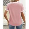 imageZESICA Womens Casual Short Sleeve Pleated Shirts 2025 Summer Dressy Crewneck Color Block TopsPink