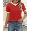 imageZESICA Womens Casual Short Sleeve Pleated Shirts 2025 Summer Dressy Crewneck Color Block TopsRed