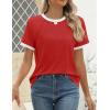 imageZESICA Womens Casual Short Sleeve Pleated Shirts 2025 Summer Dressy Crewneck Color Block TopsRed