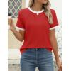 imageZESICA Womens Casual Short Sleeve Pleated Shirts 2025 Summer Dressy Crewneck Color Block TopsRed