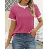 imageZESICA Womens Casual Short Sleeve Pleated Shirts 2025 Summer Dressy Crewneck Color Block TopsRose