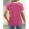 imageZESICA Womens Casual Short Sleeve Pleated Shirts 2025 Summer Dressy Crewneck Color Block TopsRose