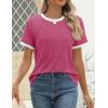 imageZESICA Womens Casual Short Sleeve Pleated Shirts 2025 Summer Dressy Crewneck Color Block TopsRose