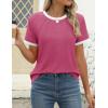 imageZESICA Womens Casual Short Sleeve Pleated Shirts 2025 Summer Dressy Crewneck Color Block TopsRose