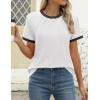 imageZESICA Womens Casual Short Sleeve Pleated Shirts 2025 Summer Dressy Crewneck Color Block TopsWhite