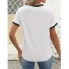 imageZESICA Womens Casual Short Sleeve Pleated Shirts 2025 Summer Dressy Crewneck Color Block TopsWhite