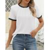 imageZESICA Womens Casual Short Sleeve Pleated Shirts 2025 Summer Dressy Crewneck Color Block TopsWhite