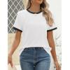 imageZESICA Womens Casual Short Sleeve Pleated Shirts 2025 Summer Dressy Crewneck Color Block TopsWhite
