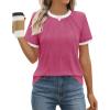 imageZESICA Womens Casual Short Sleeve Pleated Shirts 2025 Summer Dressy Crewneck Color Block TopsRose