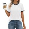 imageZESICA Womens Casual Short Sleeve Pleated Shirts 2025 Summer Dressy Crewneck Color Block TopsWhite