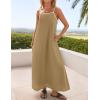 imageZESICA Womens 2025 Summer Boho Sleeveless Maxi Dress Spaghetti Straps Casual Flowy A Line Beach Party Long DressesKhaki