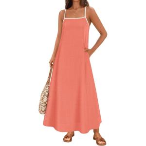 imageZESICA Womens 2025 Summer Boho Sleeveless Maxi Dress Spaghetti Straps Casual Flowy A Line Beach Party Long DressesPeach