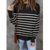imageZESICA Womens Fall Casual Long Sleeve Crew Neck Side Slit Oversized Ribbed Knit Pullover Sweater TopsBlackstripe