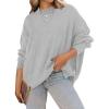 imageZESICA Womens Fall Casual Long Sleeve Crew Neck Side Slit Oversized Ribbed Knit Pullover Sweater TopsGrey