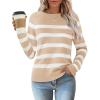 imageZESICA Womens Long Sleeve Lightweight Striped Tops Fall Crewneck Ribbed Knit ShirtsApricot