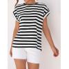 imageZESICA Womens Summer Cap Sleeve Crewneck Crop Tops Casual Loose Striped TShirts Basic TeesBlack