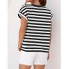 imageZESICA Womens Summer Cap Sleeve Crewneck Crop Tops Casual Loose Striped TShirts Basic TeesBlack