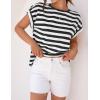 imageZESICA Womens Summer Cap Sleeve Crewneck Crop Tops Casual Loose Striped TShirts Basic TeesBlack