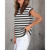 imageZESICA Womens Summer Cap Sleeve Crewneck Crop Tops Casual Loose Striped TShirts Basic TeesBlack