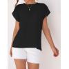 imageZESICA Womens Summer Cap Sleeve Crewneck Crop Tops Casual Loose Striped TShirts Basic TeesDarkblack