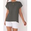 imageZESICA Womens Summer Cap Sleeve Crewneck Crop Tops Casual Loose Striped TShirts Basic TeesDarkgrey