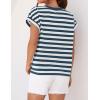 imageZESICA Womens Summer Cap Sleeve Crewneck Crop Tops Casual Loose Striped TShirts Basic TeesDustyblue