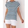 imageZESICA Womens Summer Cap Sleeve Crewneck Crop Tops Casual Loose Striped TShirts Basic TeesDustyblue