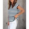 imageZESICA Womens Summer Cap Sleeve Crewneck Crop Tops Casual Loose Striped TShirts Basic TeesDustyblue