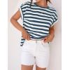 imageZESICA Womens Summer Cap Sleeve Crewneck Crop Tops Casual Loose Striped TShirts Basic TeesDustyblue