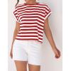 imageZESICA Womens Summer Cap Sleeve Crewneck Crop Tops Casual Loose Striped TShirts Basic TeesFreshred