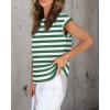 imageZESICA Womens Summer Cap Sleeve Crewneck Crop Tops Casual Loose Striped TShirts Basic TeesGreen