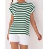 imageZESICA Womens Summer Cap Sleeve Crewneck Crop Tops Casual Loose Striped TShirts Basic TeesGreen