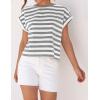 imageZESICA Womens Summer Cap Sleeve Crewneck Crop Tops Casual Loose Striped TShirts Basic TeesGrey
