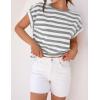 imageZESICA Womens Summer Cap Sleeve Crewneck Crop Tops Casual Loose Striped TShirts Basic TeesGrey