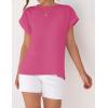imageZESICA Womens Summer Cap Sleeve Crewneck Crop Tops Casual Loose Striped TShirts Basic TeesHotpink
