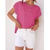 imageZESICA Womens Summer Cap Sleeve Crewneck Crop Tops Casual Loose Striped TShirts Basic TeesHotpink