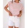 imageZESICA Womens Summer Cap Sleeve Crewneck Crop Tops Casual Loose Striped TShirts Basic TeesPink