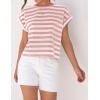 imageZESICA Womens Summer Cap Sleeve Crewneck Crop Tops Casual Loose Striped TShirts Basic TeesPink