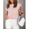 imageZESICA Womens Summer Cap Sleeve Crewneck Crop Tops Casual Loose Striped TShirts Basic TeesPink