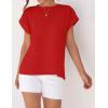 imageZESICA Womens Summer Cap Sleeve Crewneck Crop Tops Casual Loose Striped TShirts Basic TeesRed