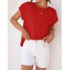 imageZESICA Womens Summer Cap Sleeve Crewneck Crop Tops Casual Loose Striped TShirts Basic TeesRed