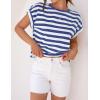 imageZESICA Womens Summer Cap Sleeve Crewneck Crop Tops Casual Loose Striped TShirts Basic TeesRoyalblue