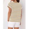 imageZESICA Womens Summer Cap Sleeve Crewneck Crop Tops Casual Loose Striped TShirts Basic TeesToffee