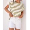 imageZESICA Womens Summer Cap Sleeve Crewneck Crop Tops Casual Loose Striped TShirts Basic TeesToffee