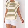 imageZESICA Womens Summer Cap Sleeve Crewneck Crop Tops Casual Loose Striped TShirts Basic TeesToffee