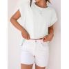 imageZESICA Womens Summer Cap Sleeve Crewneck Crop Tops Casual Loose Striped TShirts Basic TeesWhite